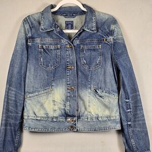 Lucky Brand Tomboy Trucker Denim Jacket Women's L Distressed Blue Jean Jacket